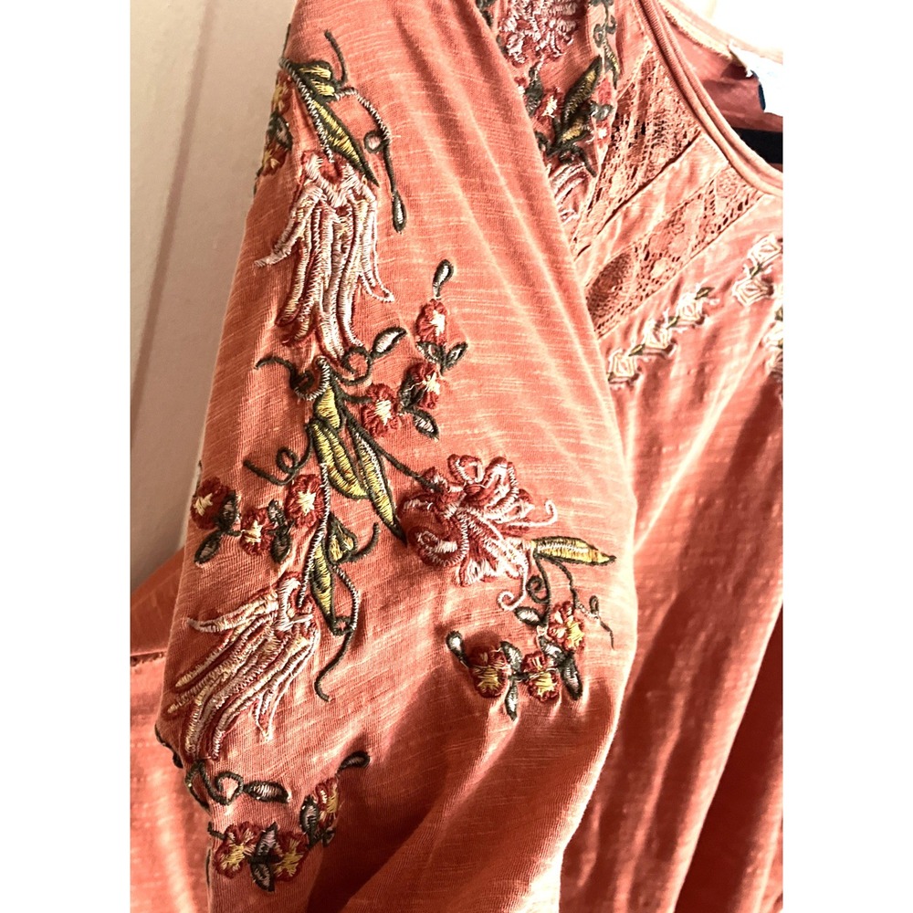 Sundance Orange Coral Embroidered Lace Tunic Boho Long Sleeve Women's L - Picture 5 of 8